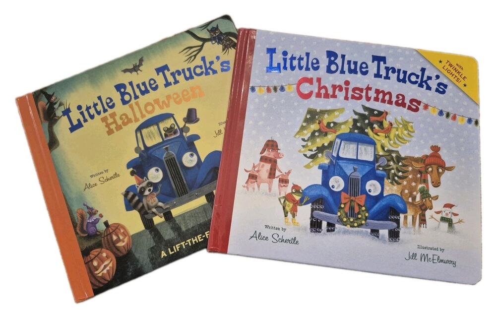 Two Little Blue Truck Books Halloween & Christmas Hardcover by Alice Schertle